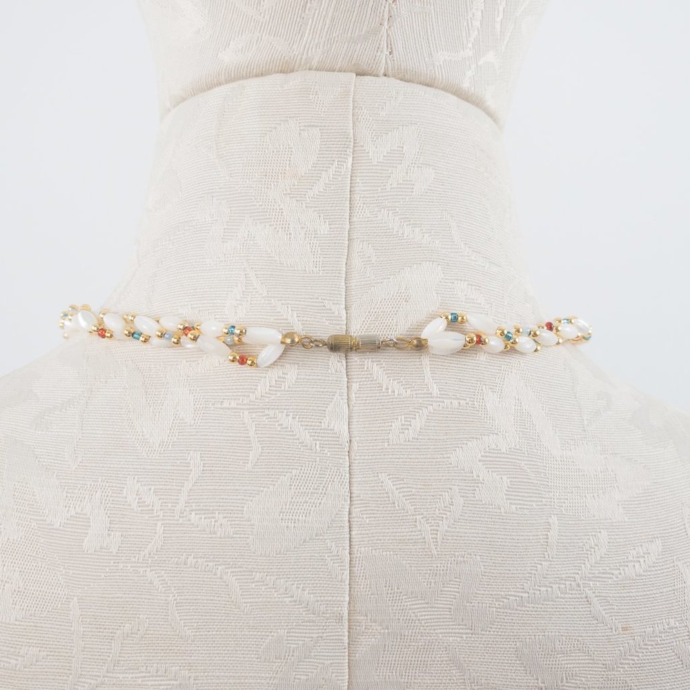 Vintage Braided Twist Beaded Necklace Gold Cream - Picture 4 of 6